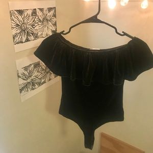 Dark Green off the shoulder velvet body suit top